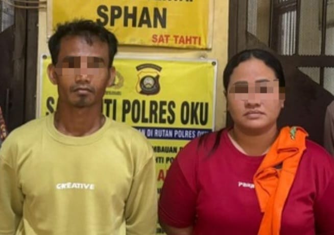 Pasutri pelaku penggelapan diamankan di Polres OKU. Foto: istimewa